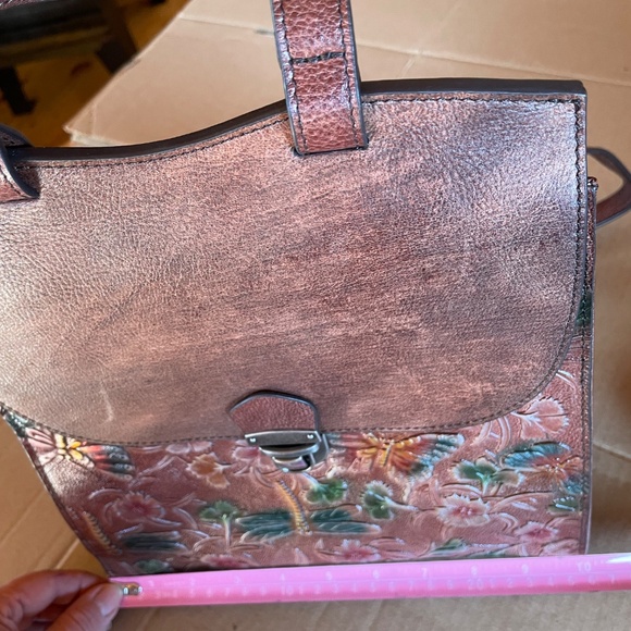 NWOT Brown Embossed Leather Backpack - Picture 7 of 11